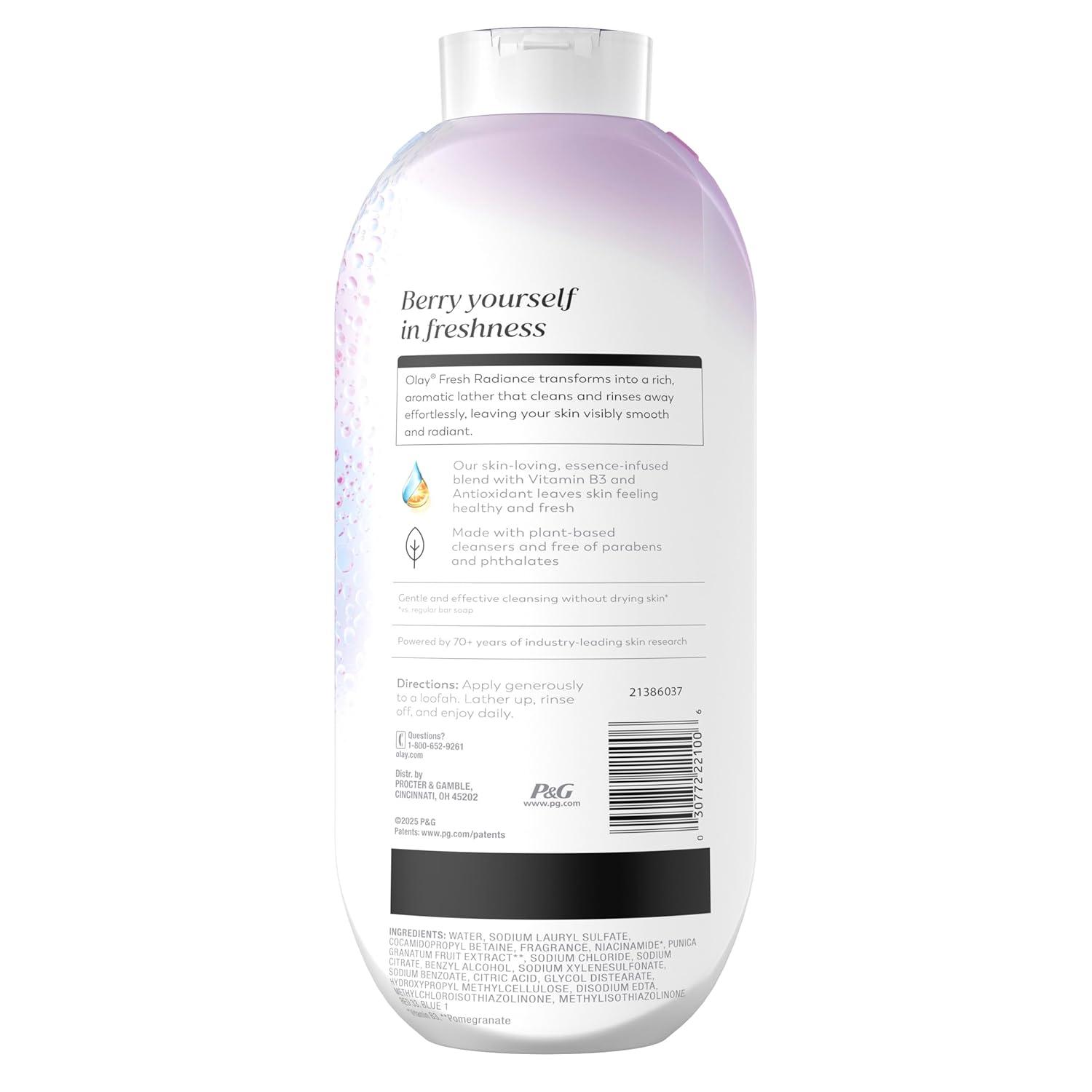 imageOlay Body Wash for Women Fresh Radiance 247 SkinLoving Freshness Visibly Radiant Plant Based Cleansers Vitamin B3 amp Antioxidant Blend All Skin Types Vanilla Blossom amp Apricot Scent 22 fl ozBerries Frescas