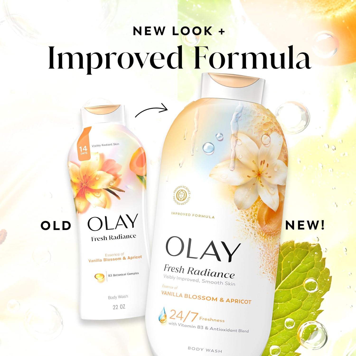 imageOlay Body Wash for Women Fresh Radiance 247 SkinLoving Freshness Visibly Radiant Plant Based Cleansers Vitamin B3 amp Antioxidant Blend All Skin Types Vanilla Blossom amp Apricot Scent 22 fl ozVanilla Blossom Apricot