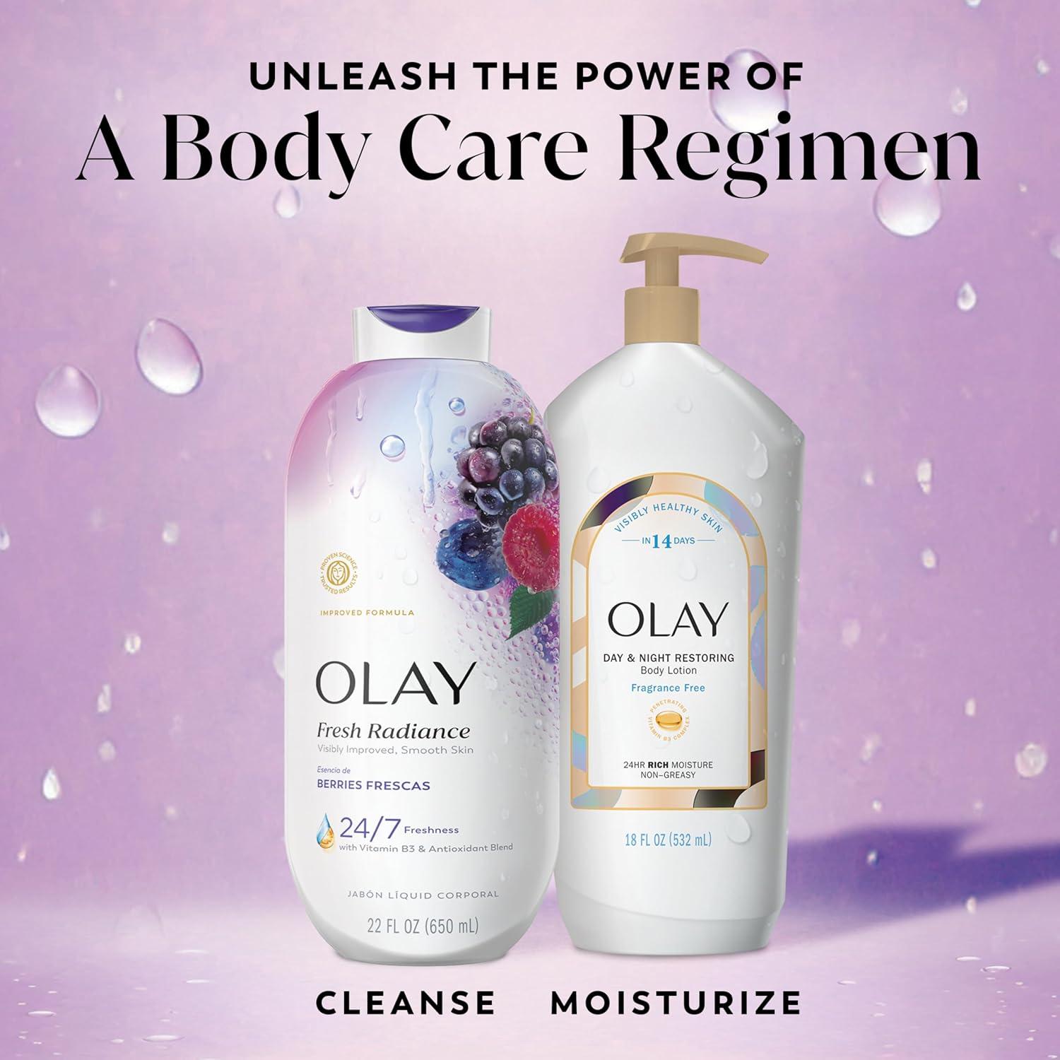 imageOlay Body Wash for Women Fresh Radiance 247 SkinLoving Freshness Visibly Radiant Plant Based Cleansers Vitamin B3 amp Antioxidant Blend All Skin Types Vanilla Blossom amp Apricot Scent 22 fl ozBerries Frescas