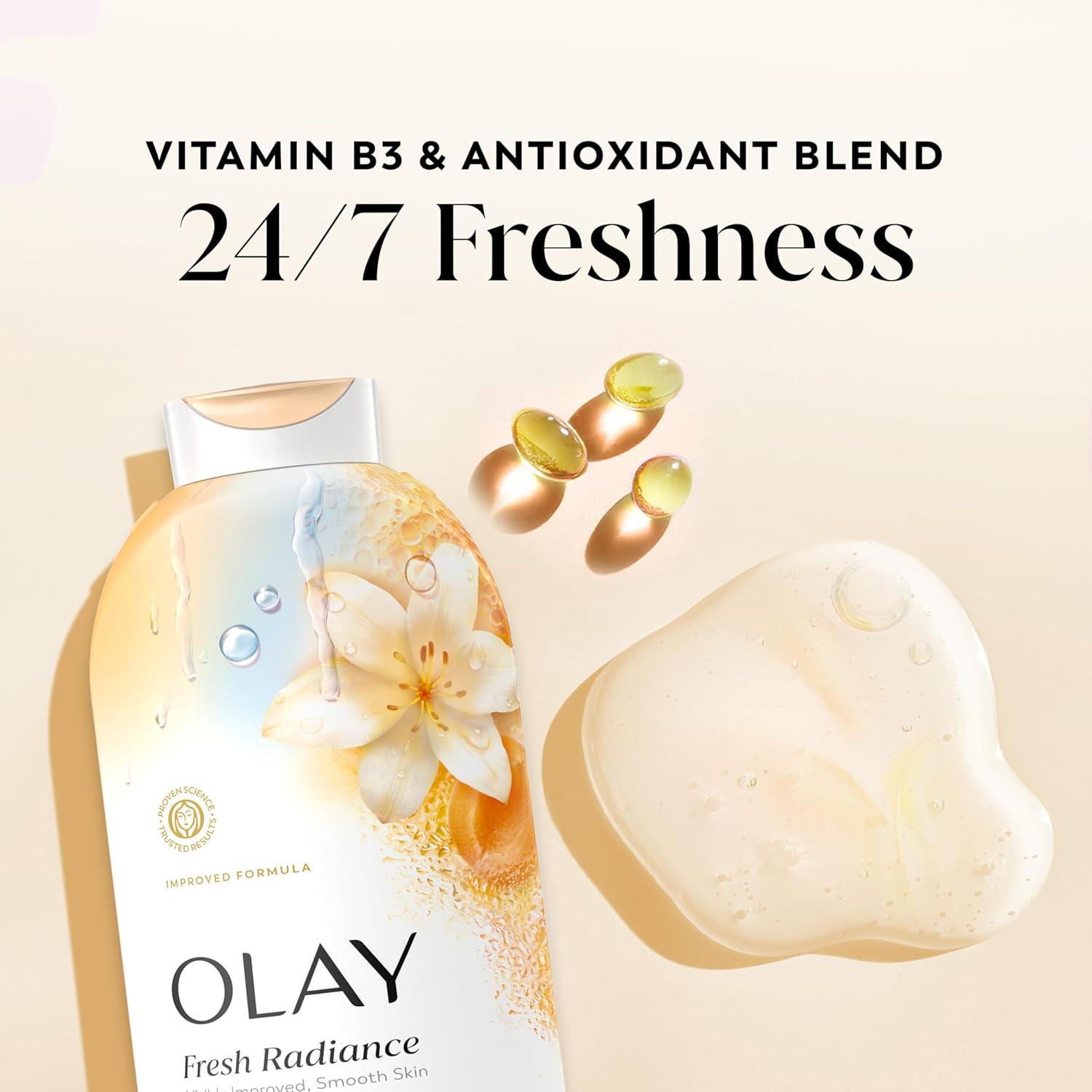 imageOlay Body Wash for Women Fresh Radiance 247 SkinLoving Freshness Visibly Radiant Plant Based Cleansers Vitamin B3 amp Antioxidant Blend All Skin Types Vanilla Blossom amp Apricot Scent 22 fl ozVanilla Blossom Apricot