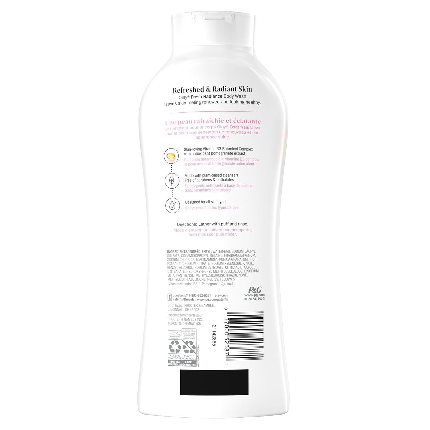 imageOlay Body Wash for Women Fresh Radiance 247 SkinLoving Freshness Visibly Radiant Plant Based Cleansers Vitamin B3 amp Antioxidant Blend All Skin Types Vanilla Blossom amp Apricot Scent 22 fl ozRose
