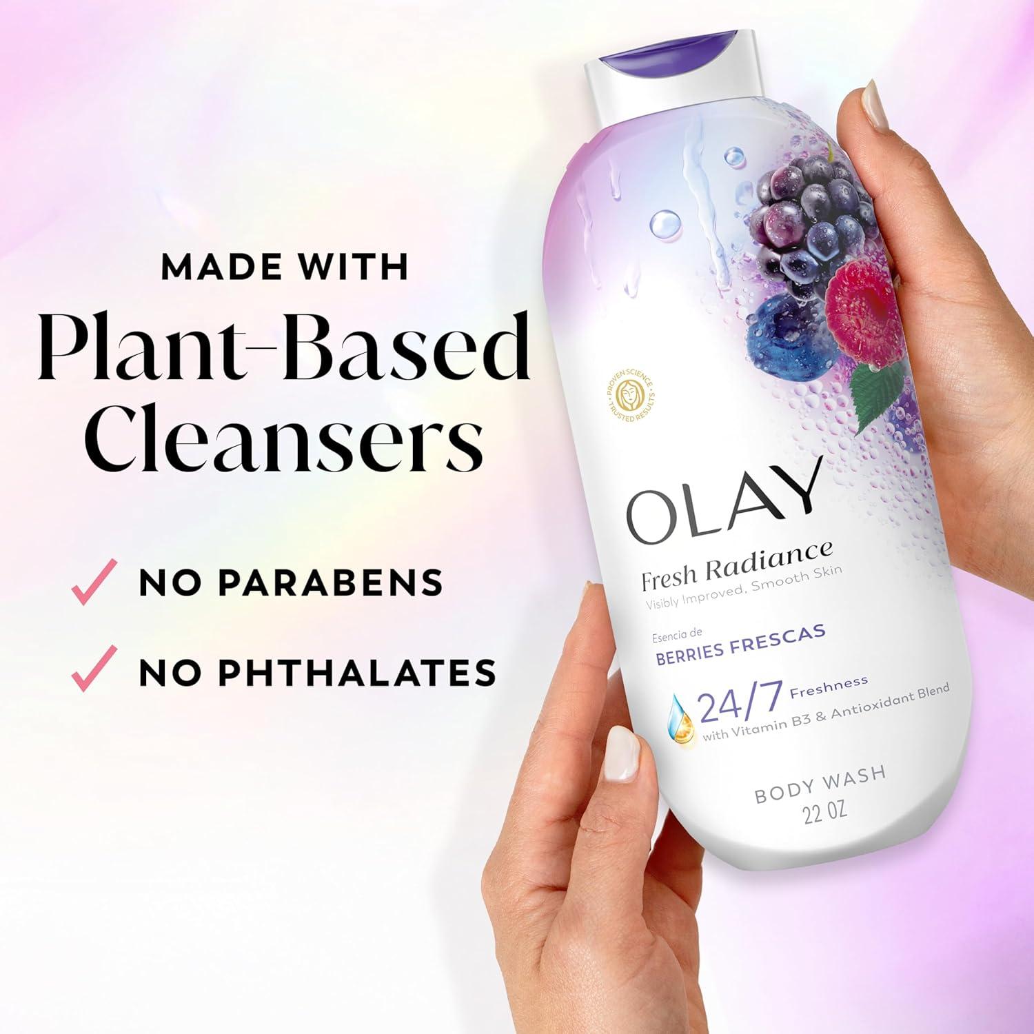 imageOlay Body Wash for Women Fresh Radiance 247 SkinLoving Freshness Visibly Radiant Plant Based Cleansers Vitamin B3 amp Antioxidant Blend All Skin Types Vanilla Blossom amp Apricot Scent 22 fl ozBerries Frescas