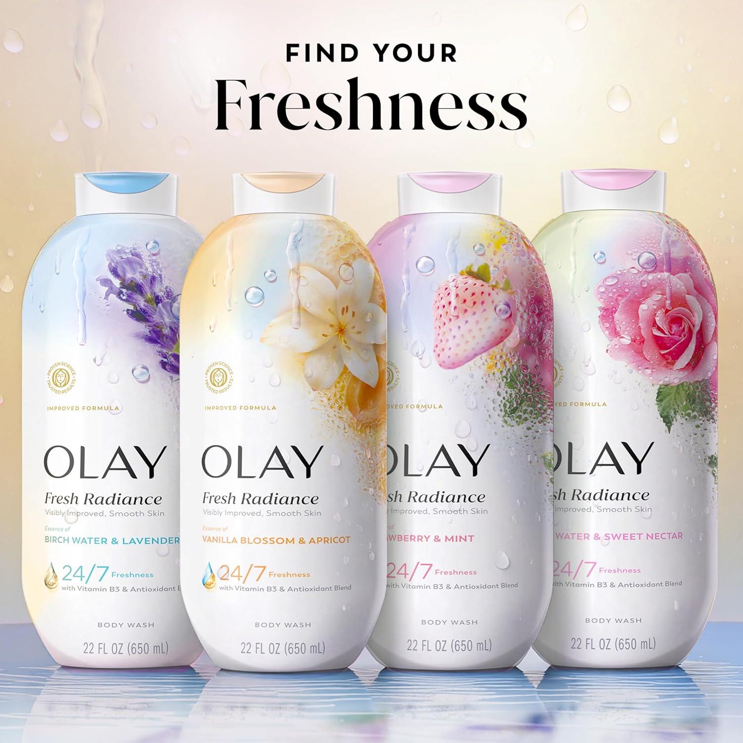 imageOlay Body Wash for Women Fresh Radiance 247 SkinLoving Freshness Visibly Radiant Plant Based Cleansers Vitamin B3 amp Antioxidant Blend All Skin Types Vanilla Blossom amp Apricot Scent 22 fl ozVanilla Blossom Apricot