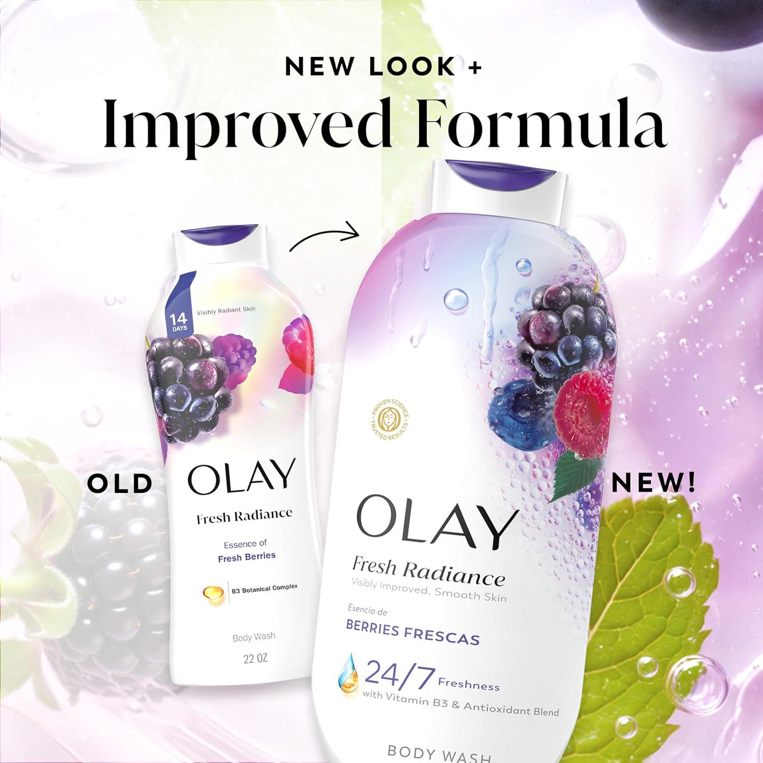 imageOlay Body Wash for Women Fresh Radiance 247 SkinLoving Freshness Visibly Radiant Plant Based Cleansers Vitamin B3 amp Antioxidant Blend All Skin Types Vanilla Blossom amp Apricot Scent 22 fl ozBerries Frescas