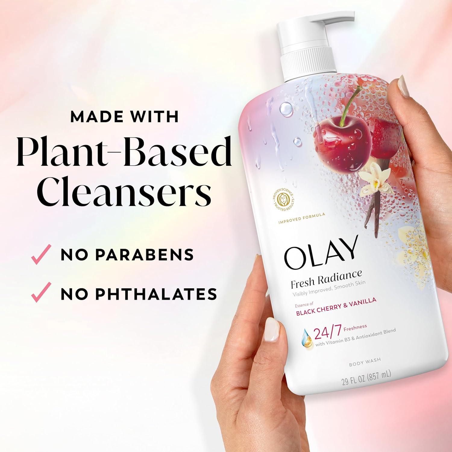 imageOlay Body Wash for Women Fresh Radiance 247 SkinLoving Freshness Visibly Radiant Plant Based Cleansers Vitamin B3 amp Antioxidant Blend For All Skin Types Strawberry amp Mint Scent 29 fl ozBlack Cherry Vanilla