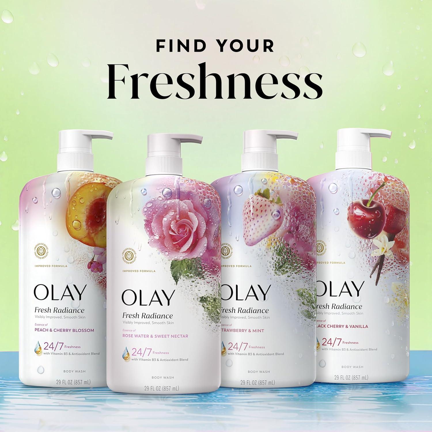 imageOlay Body Wash for Women Fresh Radiance 247 SkinLoving Freshness Visibly Radiant Plant Based Cleansers Vitamin B3 amp Antioxidant Blend For All Skin Types Strawberry amp Mint Scent 29 fl ozRose