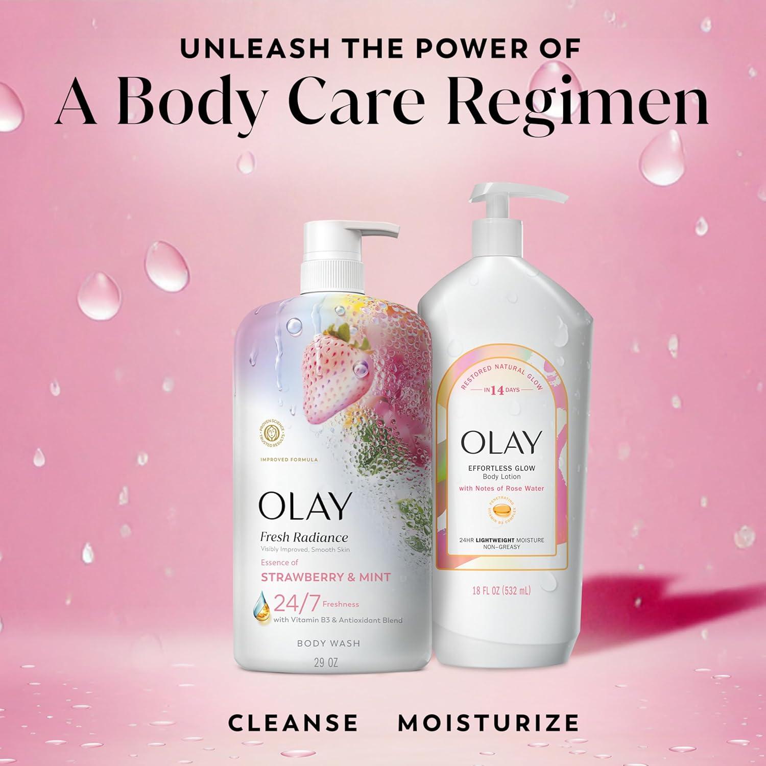 imageOlay Body Wash for Women Fresh Radiance 247 SkinLoving Freshness Visibly Radiant Plant Based Cleansers Vitamin B3 amp Antioxidant Blend For All Skin Types Strawberry amp Mint Scent 29 fl ozStrawberry Mint