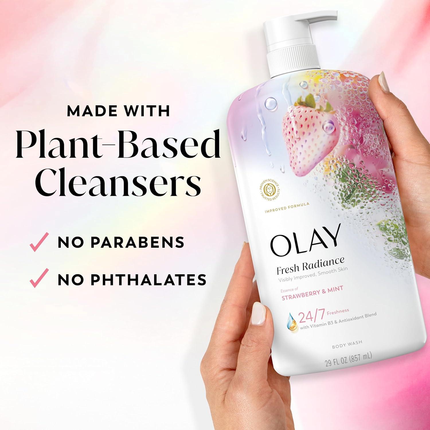 imageOlay Body Wash for Women Fresh Radiance 247 SkinLoving Freshness Visibly Radiant Plant Based Cleansers Vitamin B3 amp Antioxidant Blend For All Skin Types Strawberry amp Mint Scent 29 fl ozStrawberry Mint