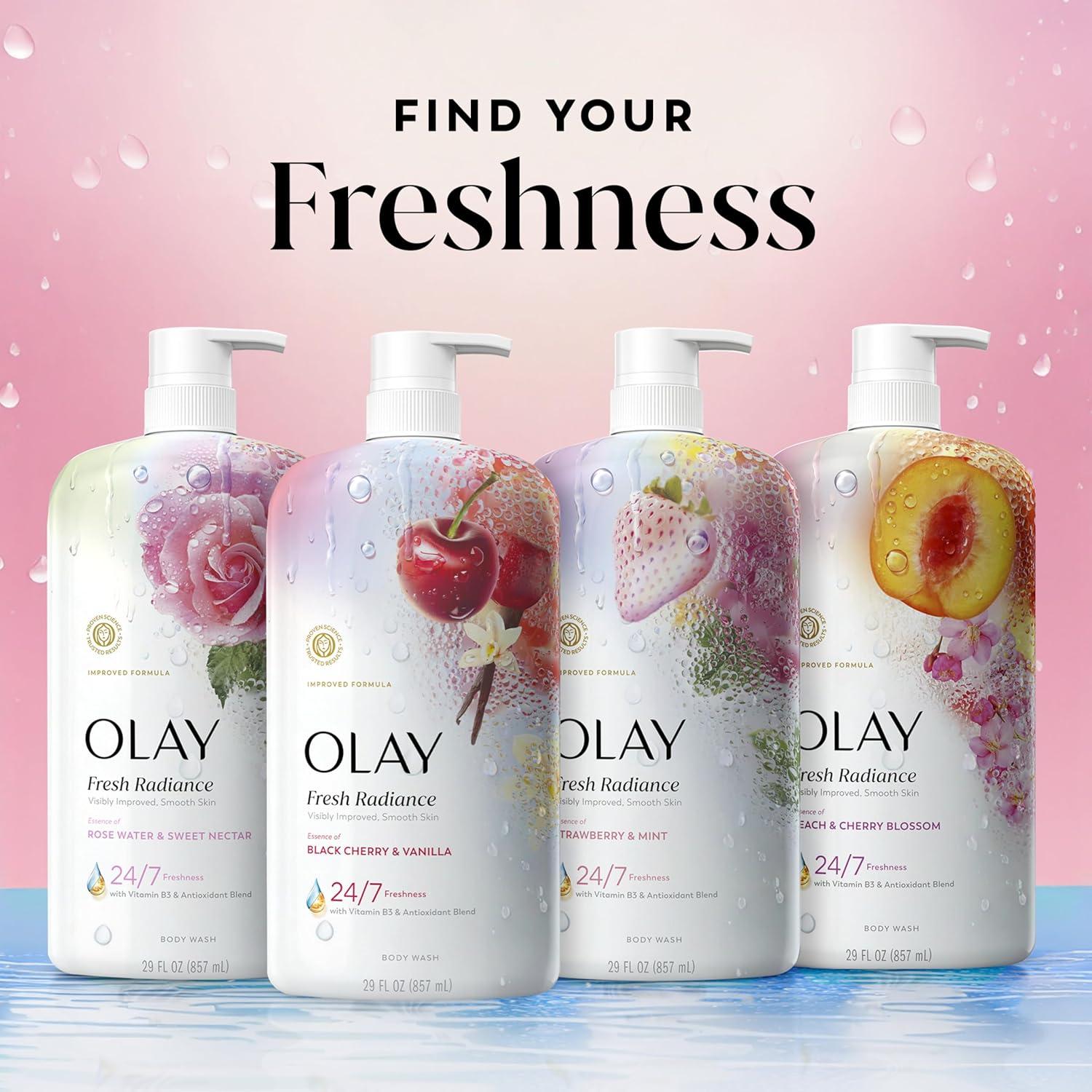 imageOlay Body Wash for Women Fresh Radiance 247 SkinLoving Freshness Visibly Radiant Plant Based Cleansers Vitamin B3 amp Antioxidant Blend For All Skin Types Strawberry amp Mint Scent 29 fl ozBlack Cherry Vanilla