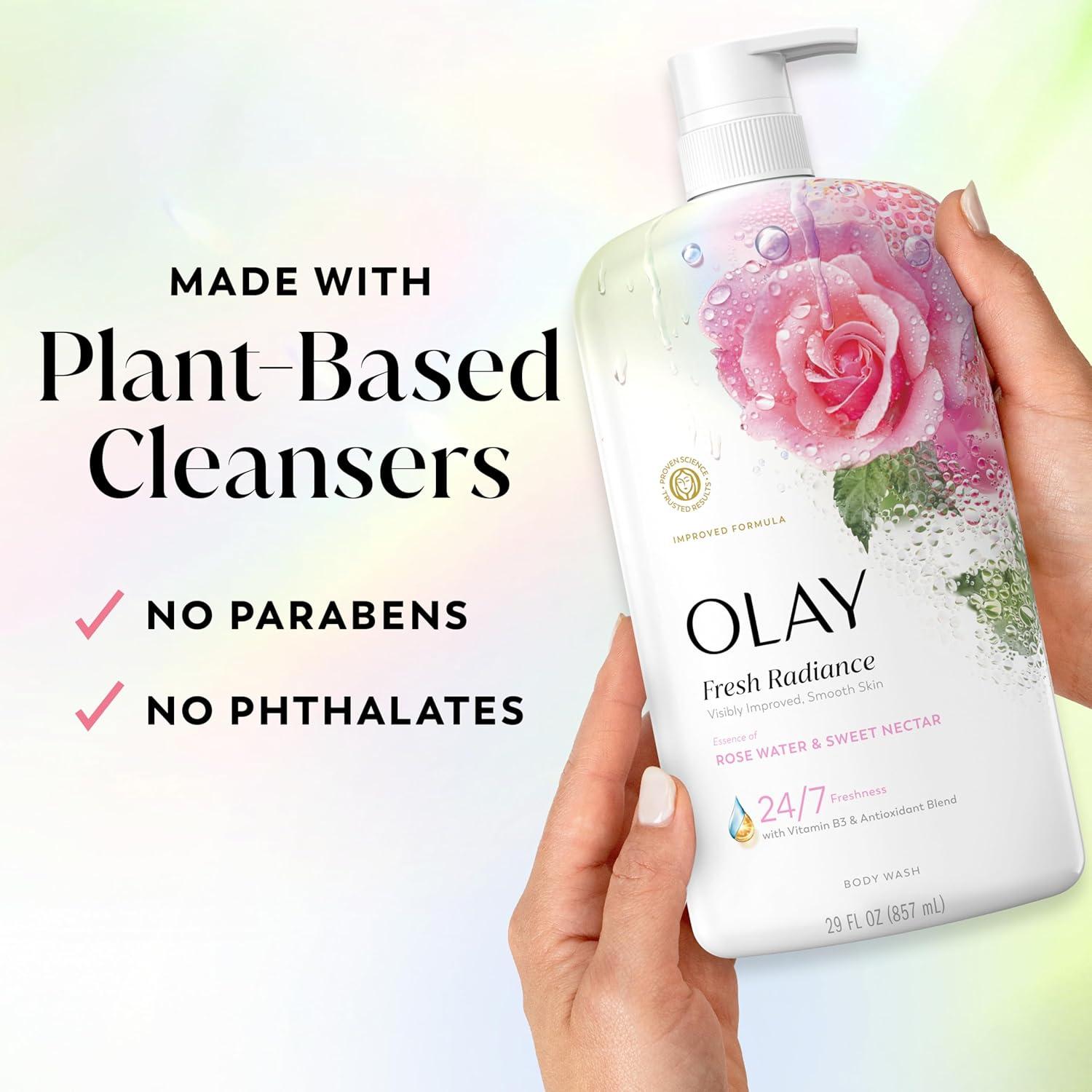 imageOlay Body Wash for Women Fresh Radiance 247 SkinLoving Freshness Visibly Radiant Plant Based Cleansers Vitamin B3 amp Antioxidant Blend For All Skin Types Strawberry amp Mint Scent 29 fl ozRose