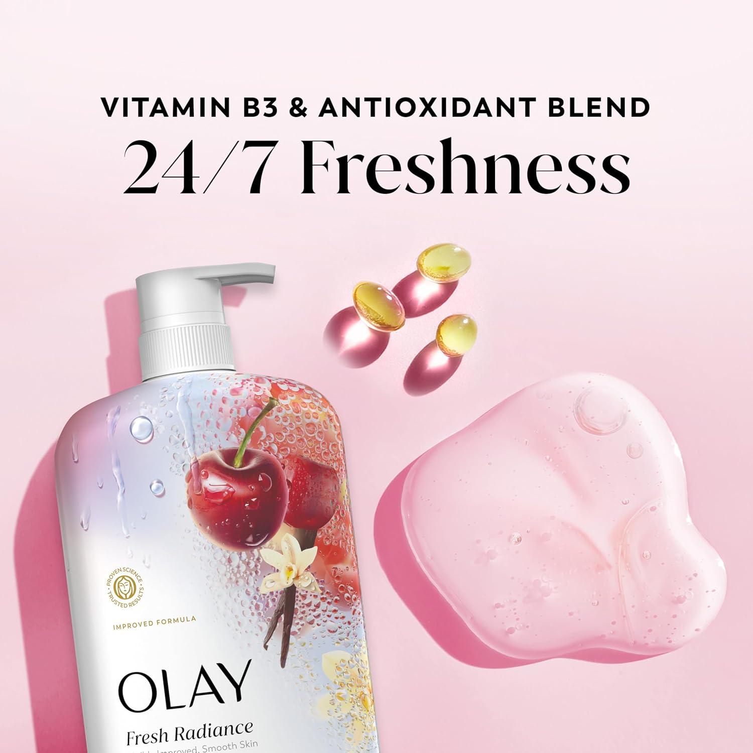 imageOlay Body Wash for Women Fresh Radiance 247 SkinLoving Freshness Visibly Radiant Plant Based Cleansers Vitamin B3 amp Antioxidant Blend For All Skin Types Strawberry amp Mint Scent 29 fl ozBlack Cherry Vanilla