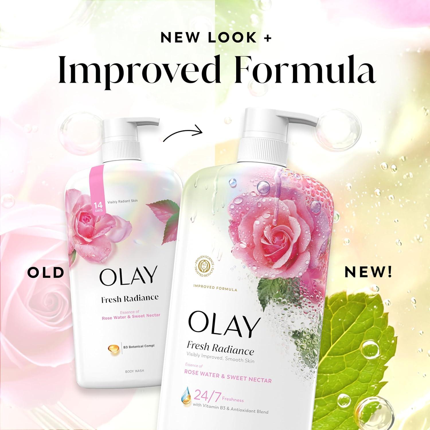 imageOlay Body Wash for Women Fresh Radiance 247 SkinLoving Freshness Visibly Radiant Plant Based Cleansers Vitamin B3 amp Antioxidant Blend For All Skin Types Strawberry amp Mint Scent 29 fl ozRose