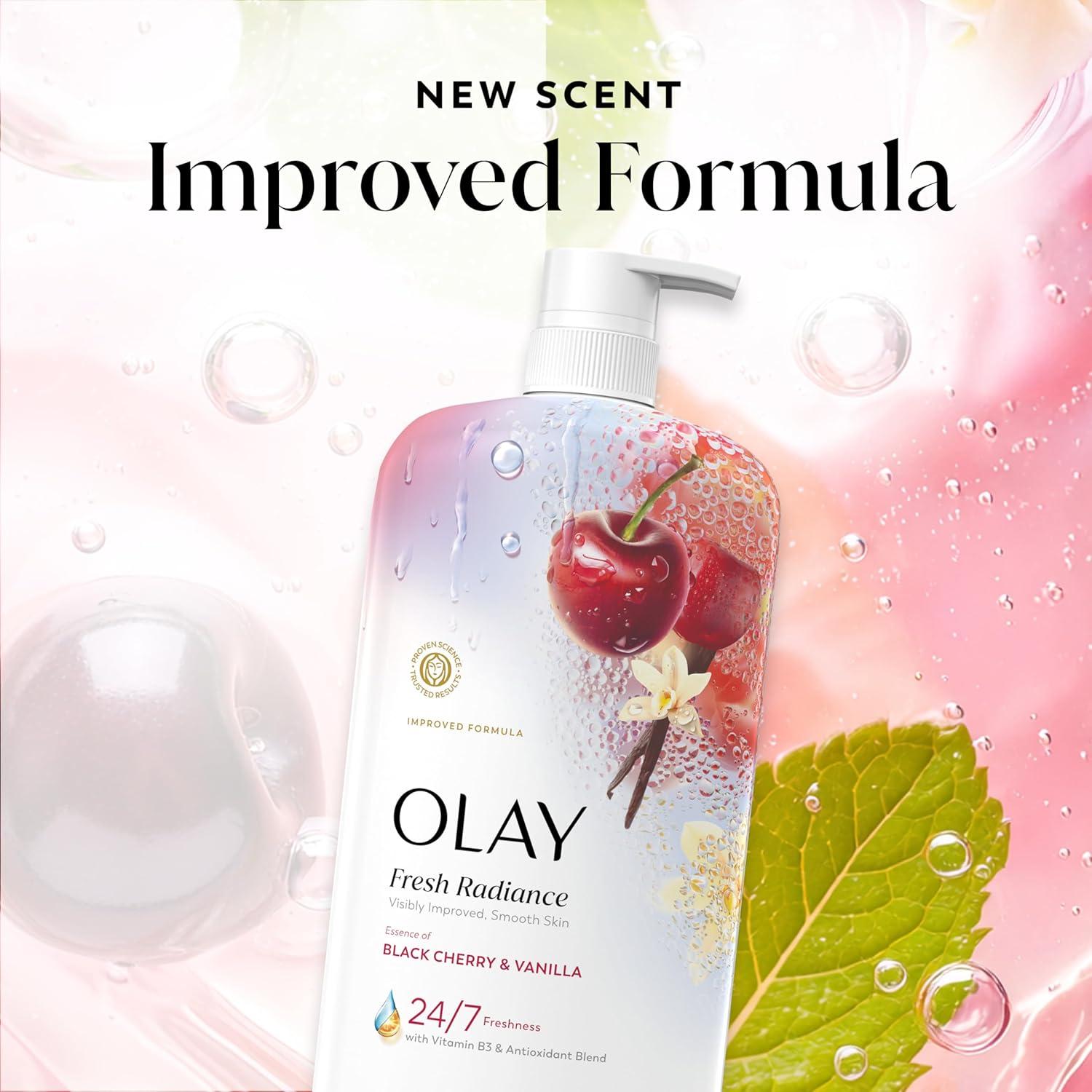 imageOlay Body Wash for Women Fresh Radiance 247 SkinLoving Freshness Visibly Radiant Plant Based Cleansers Vitamin B3 amp Antioxidant Blend For All Skin Types Strawberry amp Mint Scent 29 fl ozBlack Cherry Vanilla