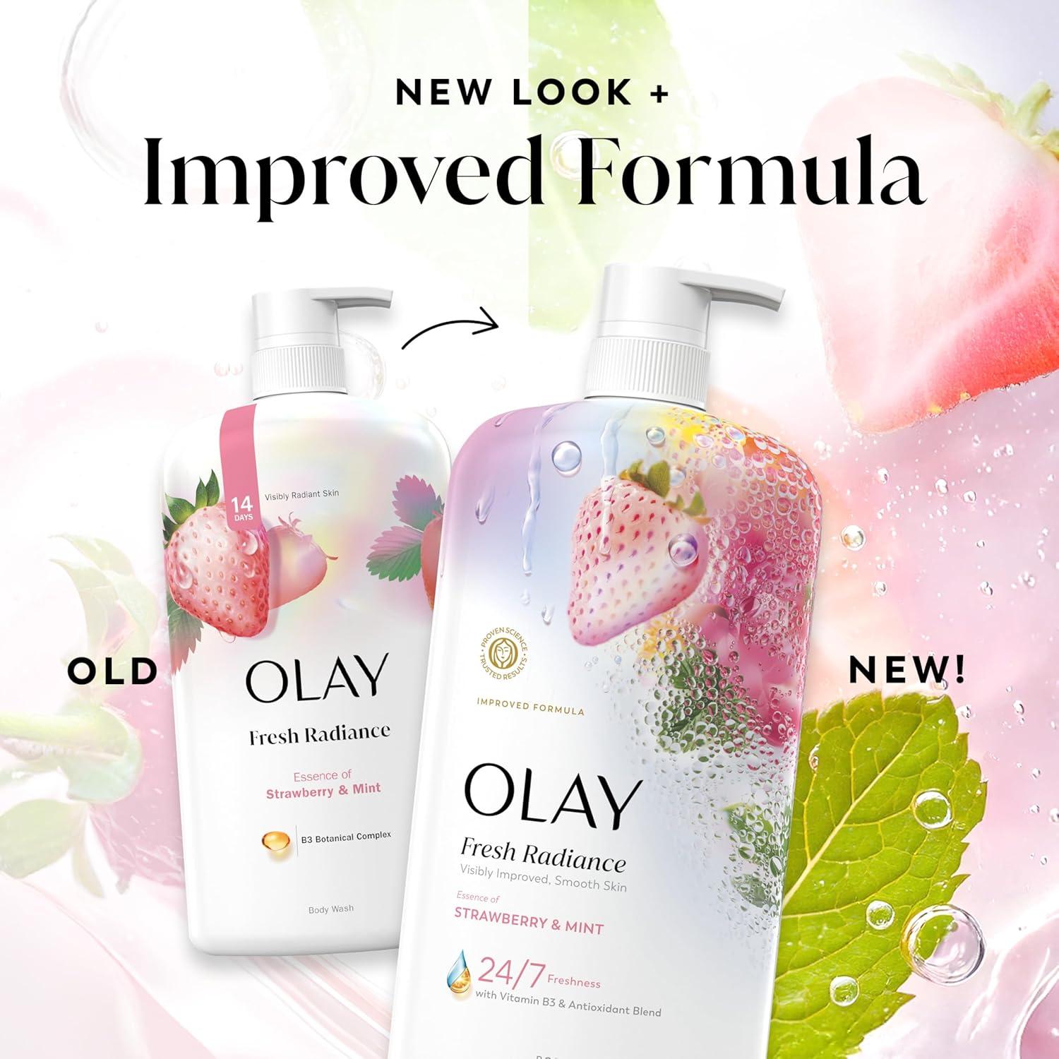 imageOlay Body Wash for Women Fresh Radiance 247 SkinLoving Freshness Visibly Radiant Plant Based Cleansers Vitamin B3 amp Antioxidant Blend For All Skin Types Strawberry amp Mint Scent 29 fl ozStrawberry Mint