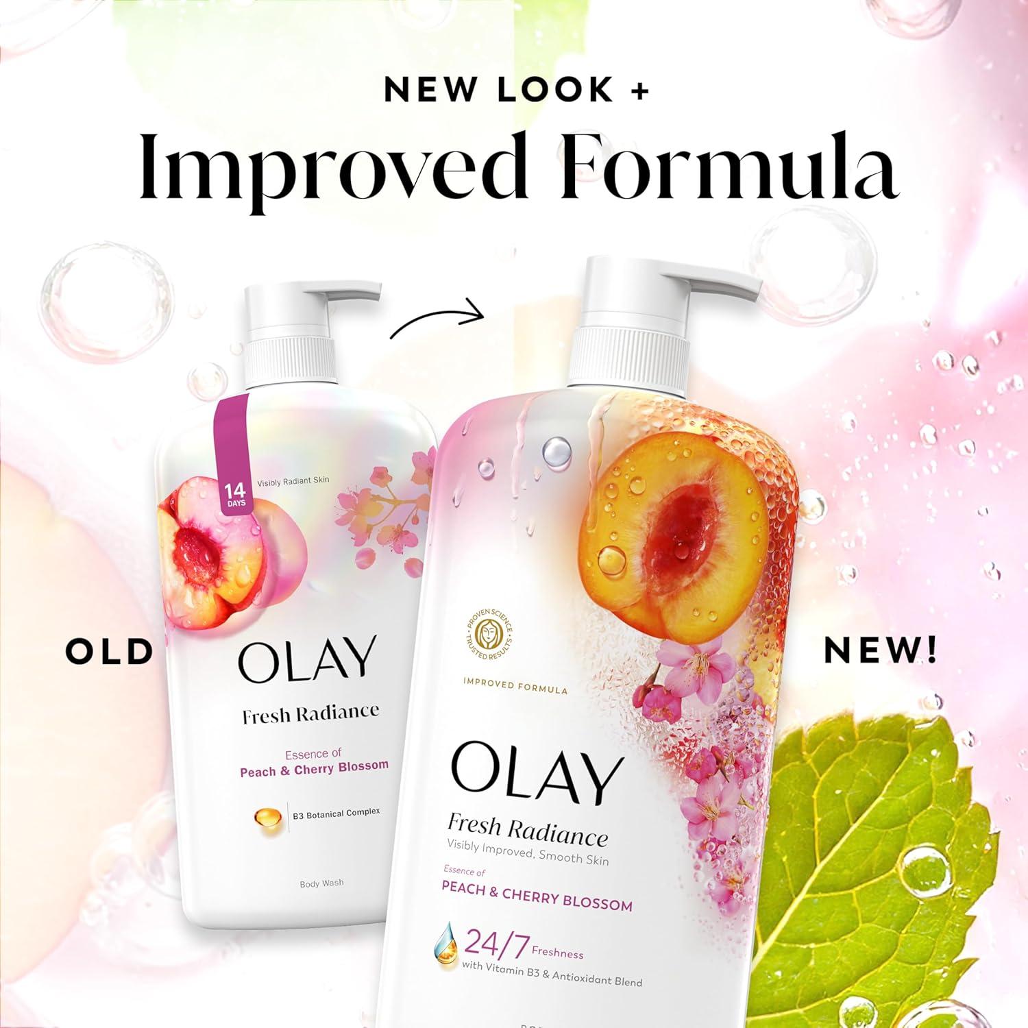 imageOlay Body Wash for Women Fresh Radiance 247 SkinLoving Freshness Visibly Radiant Plant Based Cleansers Vitamin B3 amp Antioxidant Blend For All Skin Types Strawberry amp Mint Scent 29 fl ozPeach Cherry Blossom