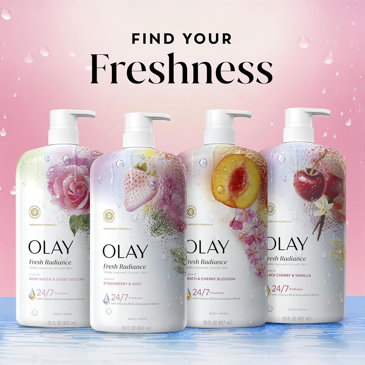imageOlay Body Wash for Women Fresh Radiance 247 SkinLoving Freshness Visibly Radiant Plant Based Cleansers Vitamin B3 amp Antioxidant Blend For All Skin Types Strawberry amp Mint Scent 29 fl ozStrawberry Mint