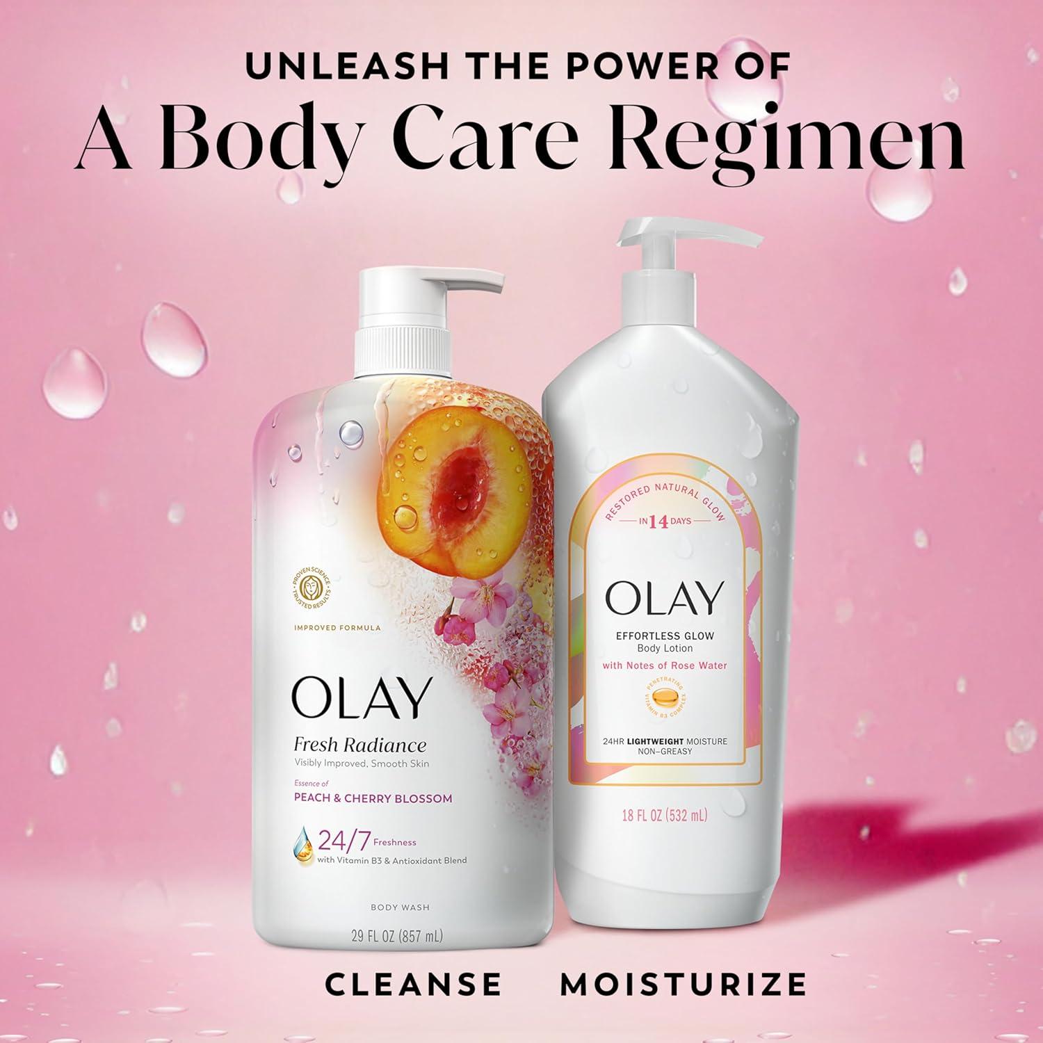 imageOlay Body Wash for Women Fresh Radiance 247 SkinLoving Freshness Visibly Radiant Plant Based Cleansers Vitamin B3 amp Antioxidant Blend For All Skin Types Strawberry amp Mint Scent 29 fl ozPeach Cherry Blossom