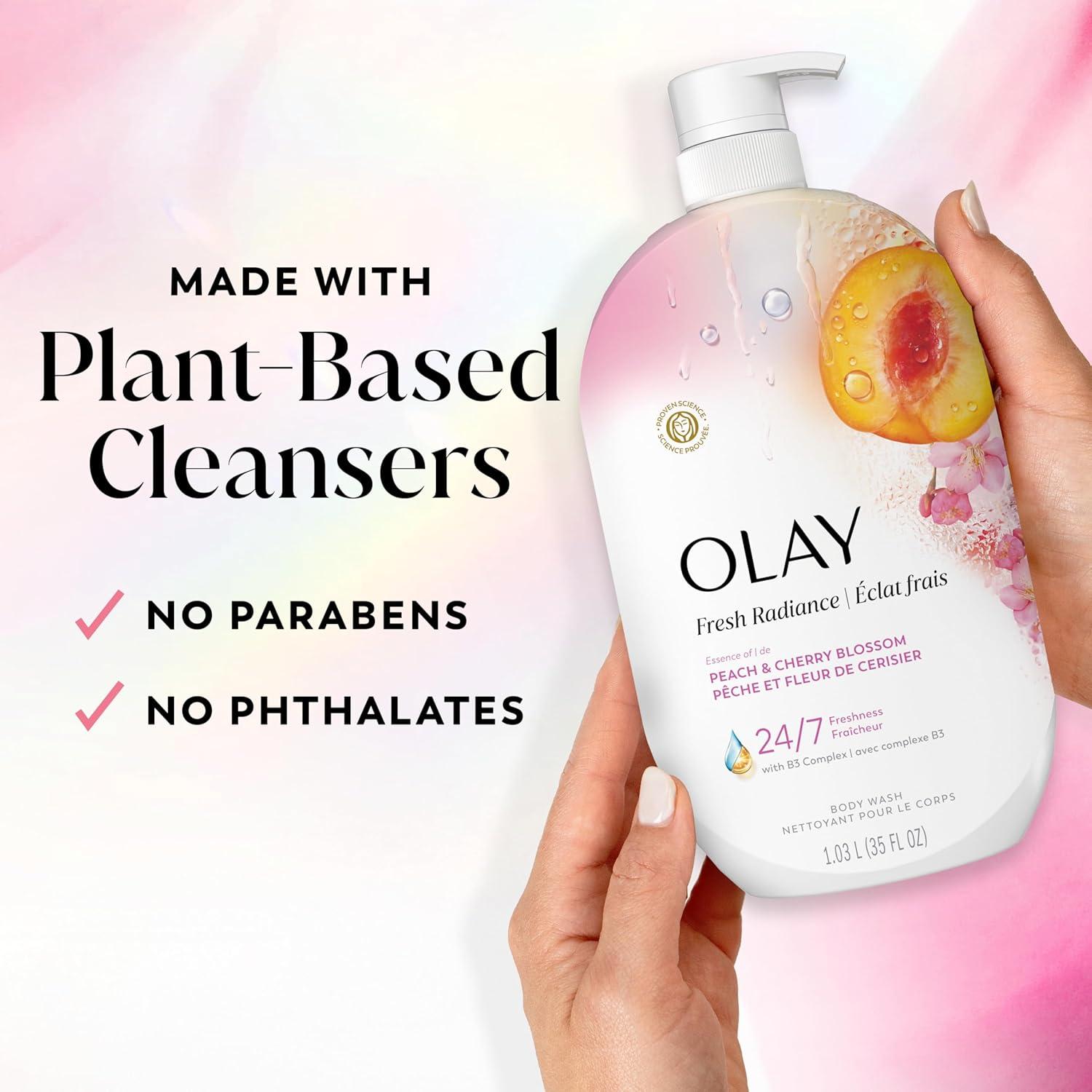 imageOlay Body Wash for Women Fresh Radiance Refreshing amp Renewing Made with Plant Based Cleansers B3 Botanical Complex For All Skin Types Peach amp Cherry Blossom Scent 33 fl ozPeach Cherry Blossom
