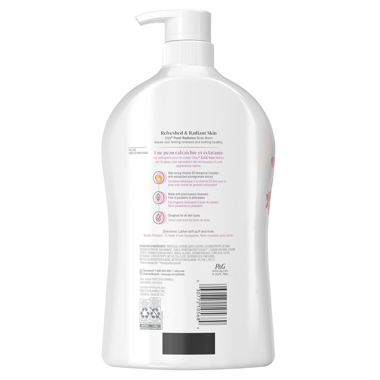 imageOlay Body Wash for Women Fresh Radiance Refreshing amp Renewing Made with Plant Based Cleansers B3 Botanical Complex For All Skin Types Peach amp Cherry Blossom Scent 33 fl ozPeach and Cherry Blossom