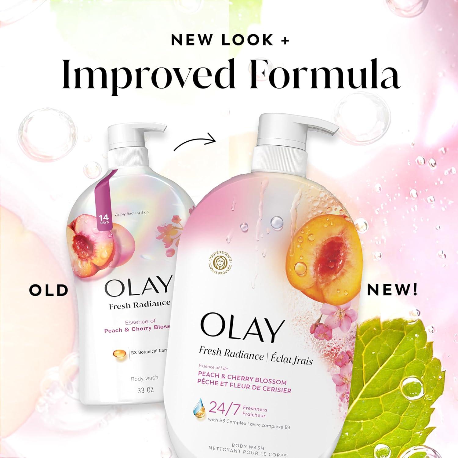 imageOlay Body Wash for Women Fresh Radiance Refreshing amp Renewing Made with Plant Based Cleansers B3 Botanical Complex For All Skin Types Peach amp Cherry Blossom Scent 33 fl ozPeach Cherry Blossom
