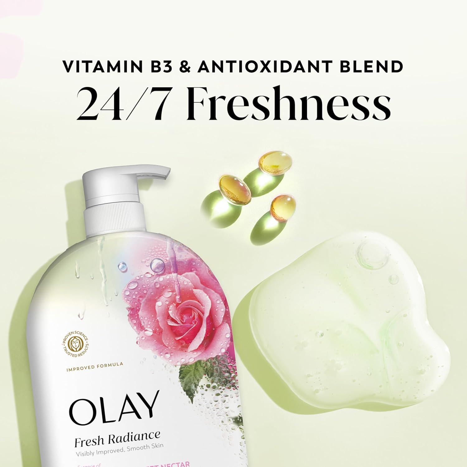 imageOlay Body Wash for Women Fresh Radiance Refreshing amp Renewing Made with Plant Based Cleansers B3 Botanical Complex For All Skin Types Peach amp Cherry Blossom Scent 33 fl ozRose