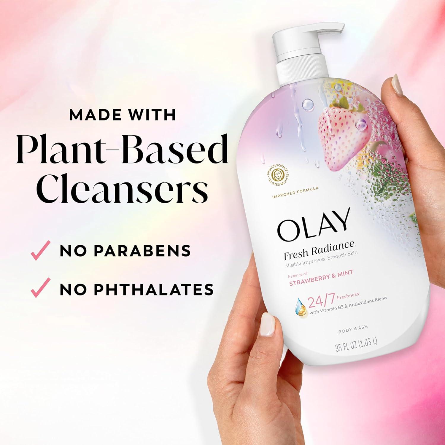 imageOlay Body Wash for Women Fresh Radiance Refreshing amp Renewing Made with Plant Based Cleansers B3 Botanical Complex For All Skin Types Peach amp Cherry Blossom Scent 33 fl ozStrawberry Mint