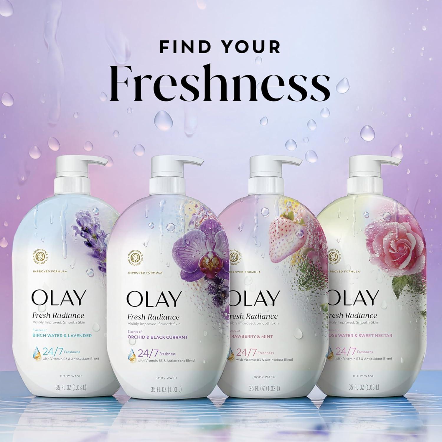imageOlay Body Wash for Women Fresh Radiance Refreshing amp Renewing Made with Plant Based Cleansers B3 Botanical Complex For All Skin Types Peach amp Cherry Blossom Scent 33 fl ozOrchid Black Currant