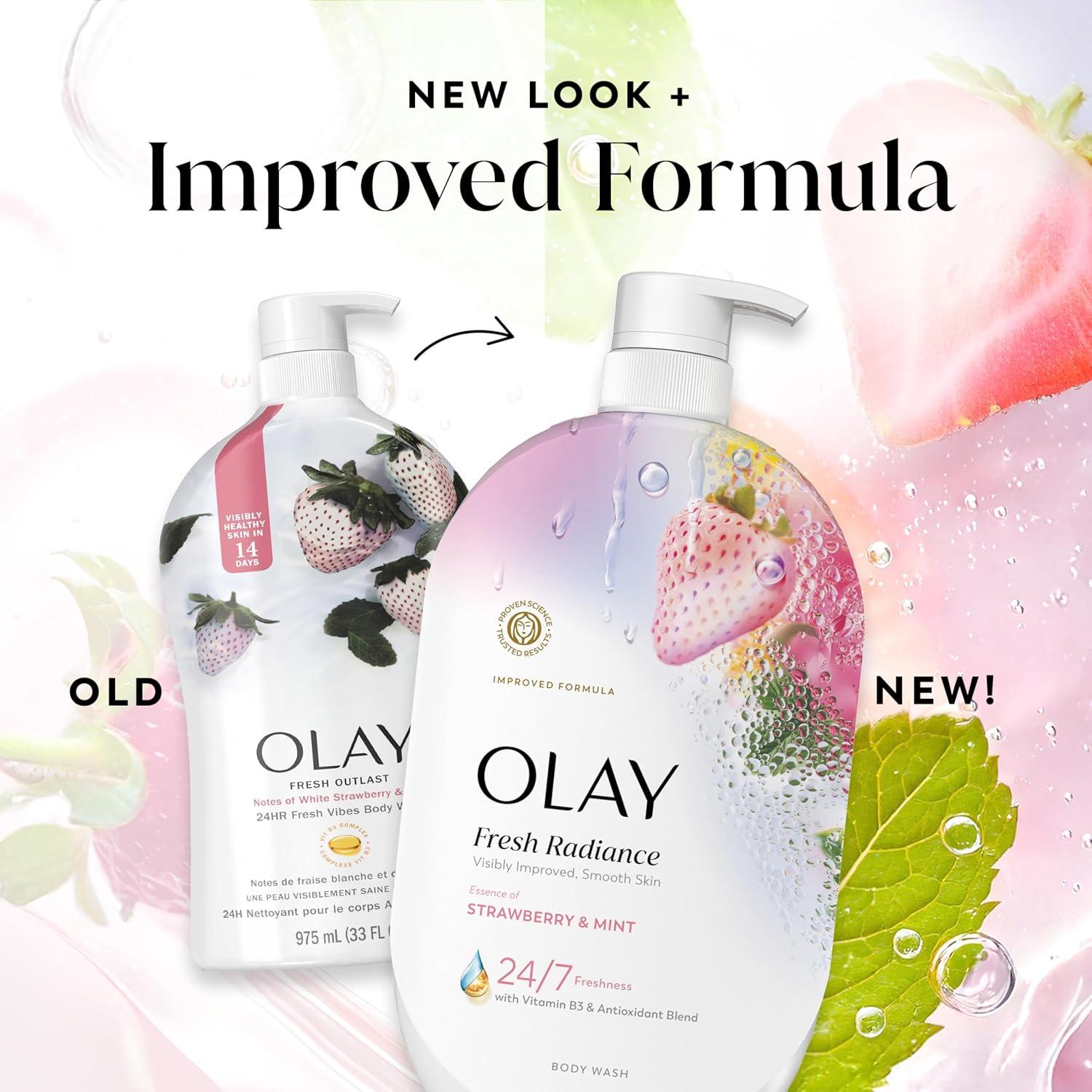 imageOlay Body Wash for Women Fresh Radiance Refreshing amp Renewing Made with Plant Based Cleansers B3 Botanical Complex For All Skin Types Peach amp Cherry Blossom Scent 33 fl ozStrawberry Mint