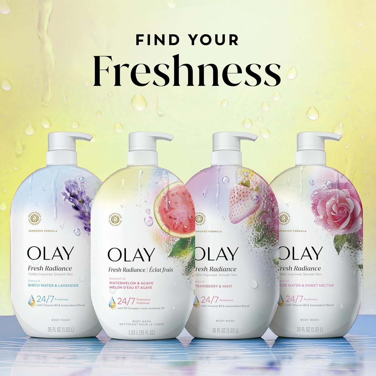 imageOlay Body Wash for Women Fresh Radiance Refreshing amp Renewing Made with Plant Based Cleansers B3 Botanical Complex For All Skin Types Peach amp Cherry Blossom Scent 33 fl ozWatermelon Agave