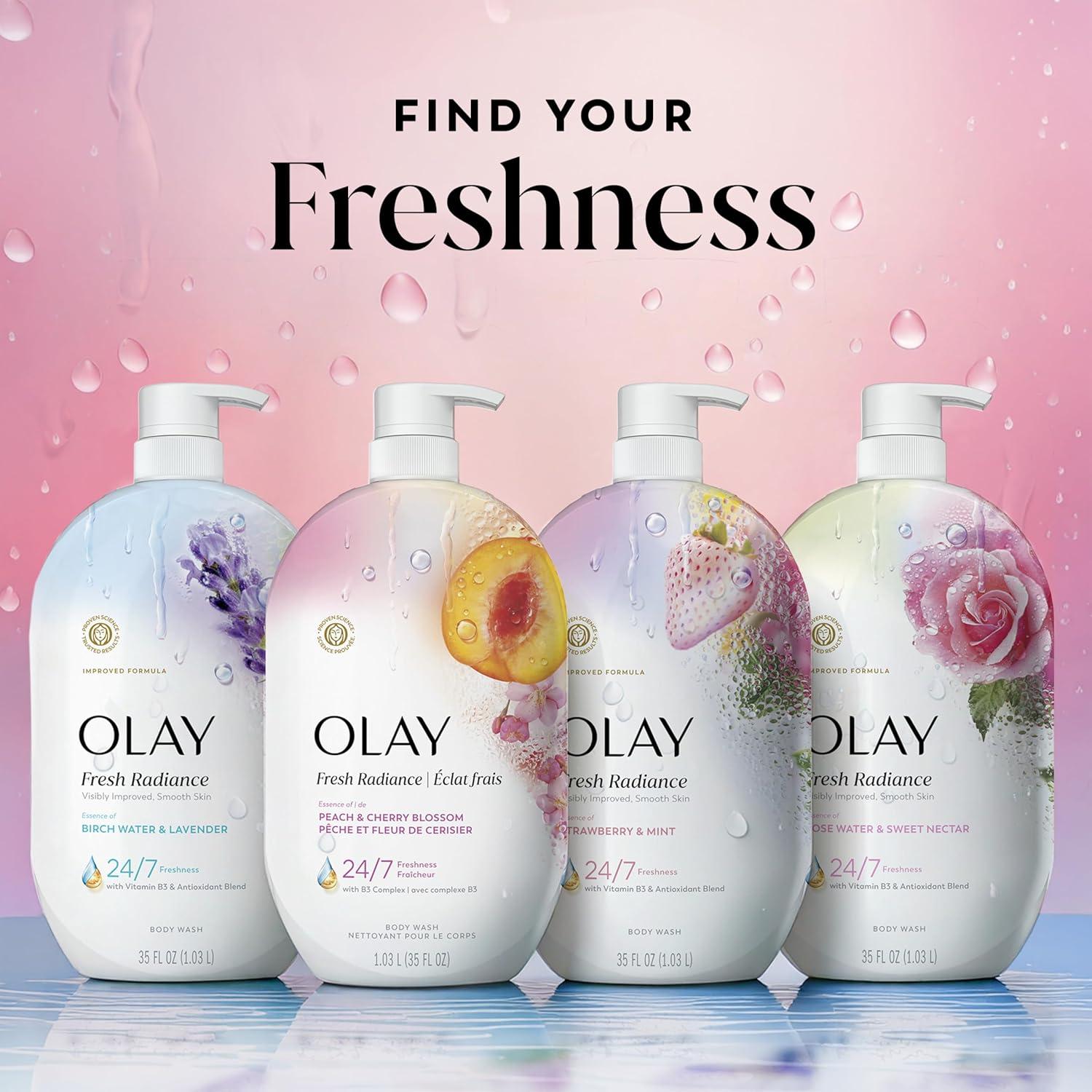 imageOlay Body Wash for Women Fresh Radiance Refreshing amp Renewing Made with Plant Based Cleansers B3 Botanical Complex For All Skin Types Peach amp Cherry Blossom Scent 33 fl ozPeach Cherry Blossom