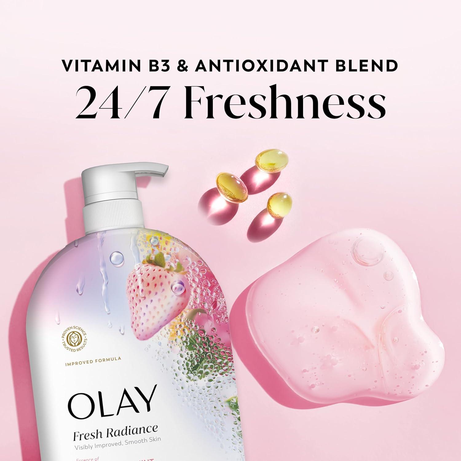 imageOlay Body Wash for Women Fresh Radiance Refreshing amp Renewing Made with Plant Based Cleansers B3 Botanical Complex For All Skin Types Peach amp Cherry Blossom Scent 33 fl ozStrawberry Mint
