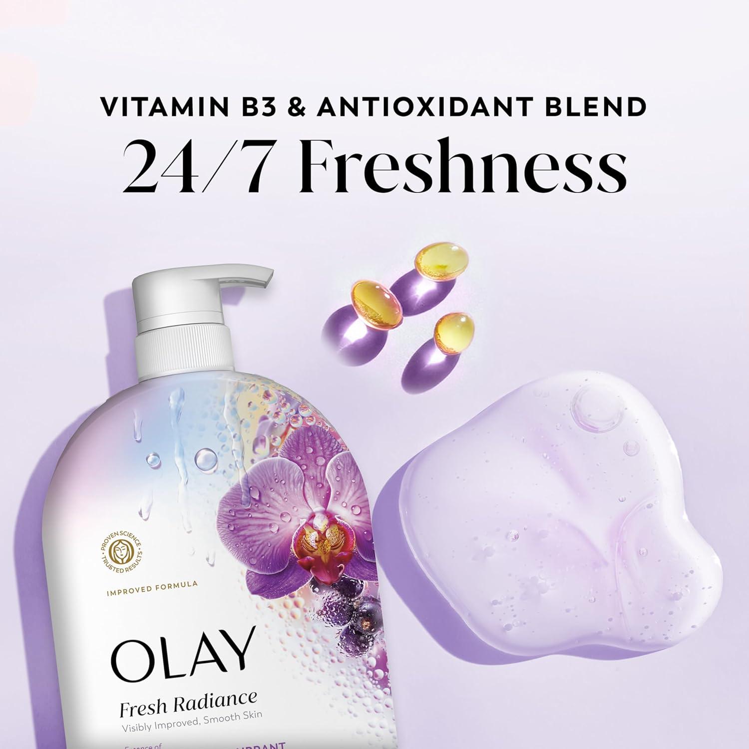 imageOlay Body Wash for Women Fresh Radiance Refreshing amp Renewing Made with Plant Based Cleansers B3 Botanical Complex For All Skin Types Peach amp Cherry Blossom Scent 33 fl ozOrchid Black Currant