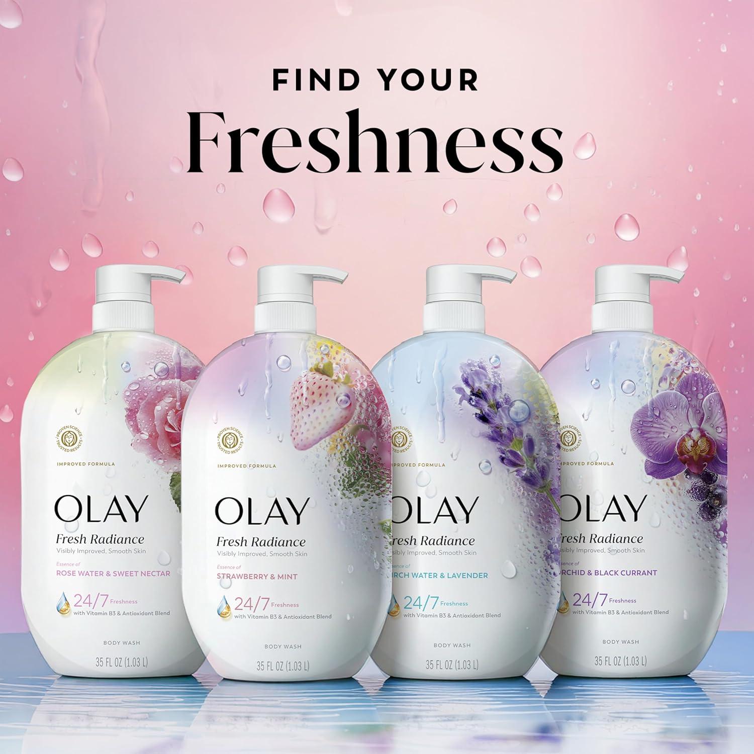 imageOlay Body Wash for Women Fresh Radiance Refreshing amp Renewing Made with Plant Based Cleansers B3 Botanical Complex For All Skin Types Peach amp Cherry Blossom Scent 33 fl ozStrawberry Mint