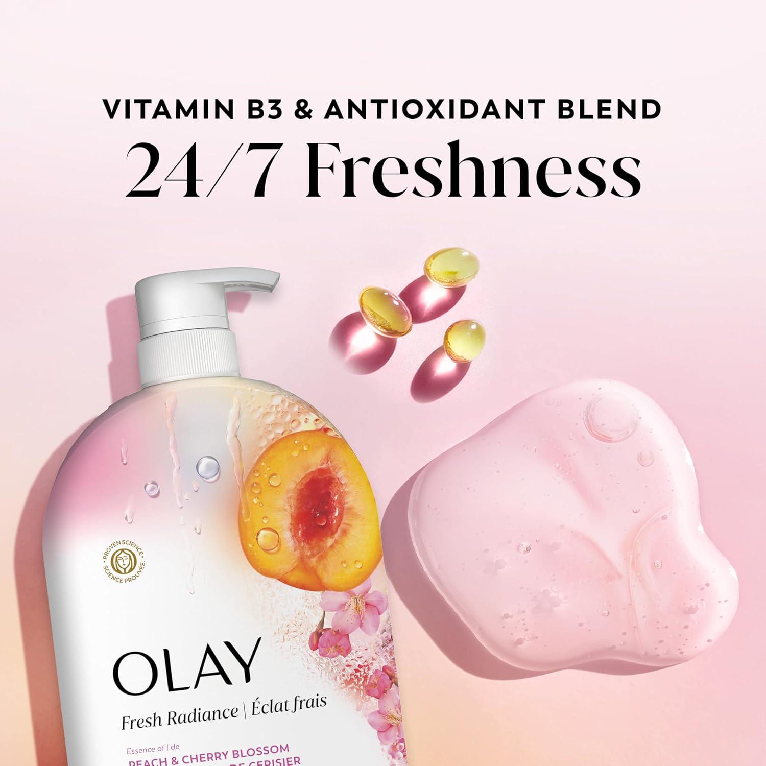 imageOlay Body Wash for Women Fresh Radiance Refreshing amp Renewing Made with Plant Based Cleansers B3 Botanical Complex For All Skin Types Peach amp Cherry Blossom Scent 33 fl ozPeach Cherry Blossom