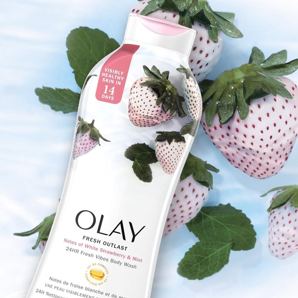 imageOlay Body Wash for Women Fresh Radiance Refreshing amp Renewing Made with Plant Based Cleansers B3 Botanical Complex For All Skin Types Strawberry amp Mint Scent 30 fl oz Pack of 24White Strawberry Mint