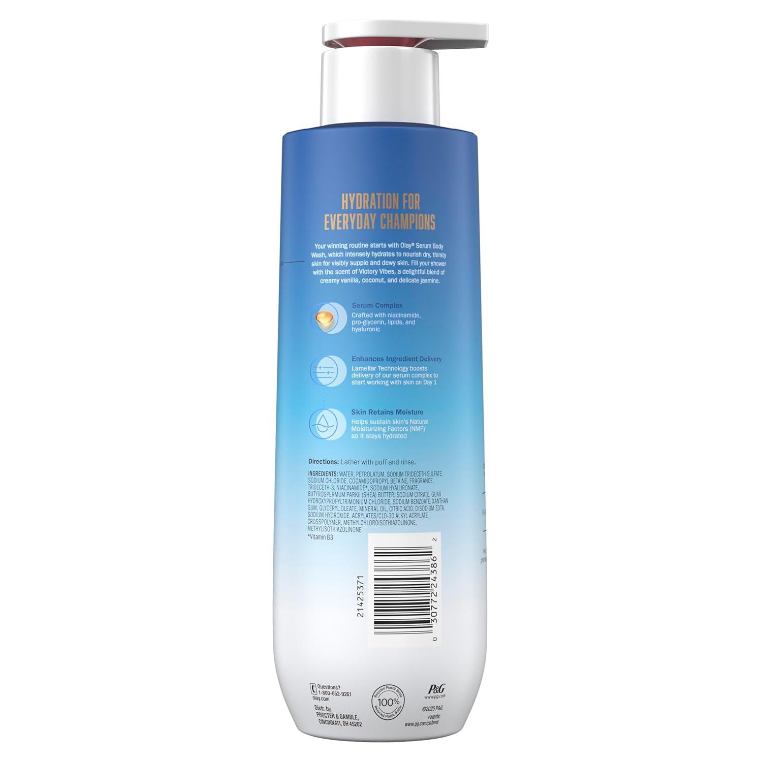 imageOlay Body Wash for Women Intensely Hydrating ProHyaluronic Acid Serum Complex Renews Moisture Vitamin B3 Lameller Technology For All Skin Types Mandarin Summer Fizz Scent 20 fl ozVictory Vibes Vanilla