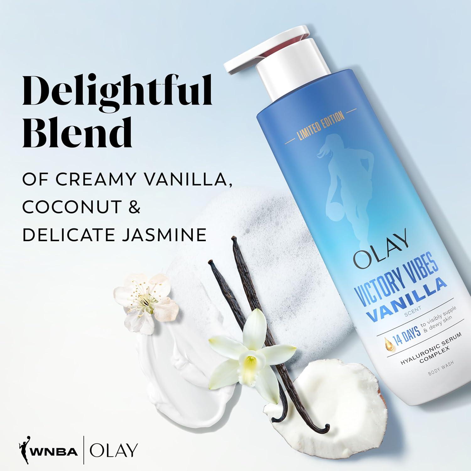 imageOlay Body Wash for Women Intensely Hydrating ProHyaluronic Acid Serum Complex Renews Moisture Vitamin B3 Lameller Technology For All Skin Types Mandarin Summer Fizz Scent 20 fl ozVictory Vibes Vanilla