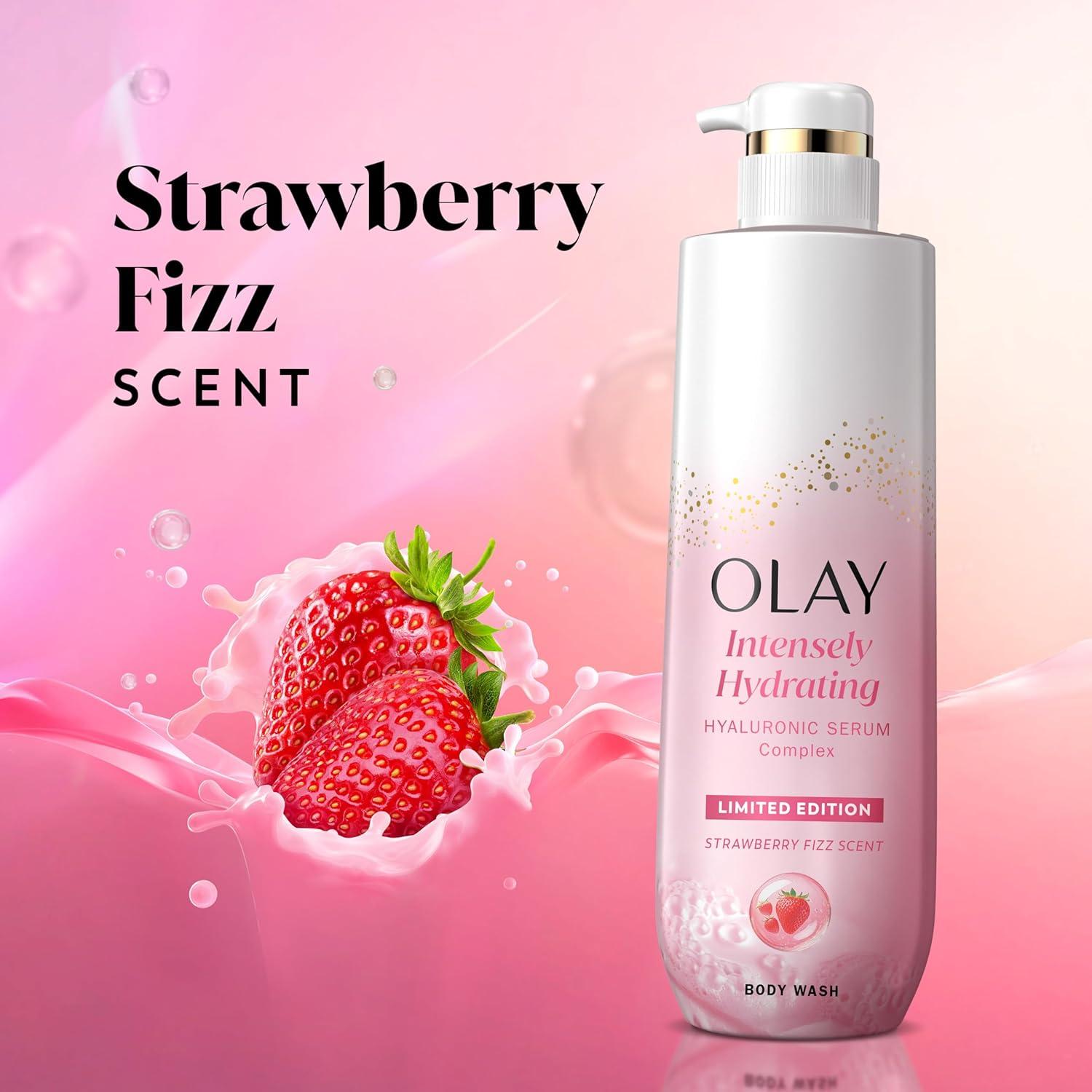 imageOlay Body Wash for Women Intensely Hydrating ProHyaluronic Acid Serum Complex Renews Moisture Vitamin B3 Lameller Technology For All Skin Types Mandarin Summer Fizz Scent 20 fl ozStrawberry