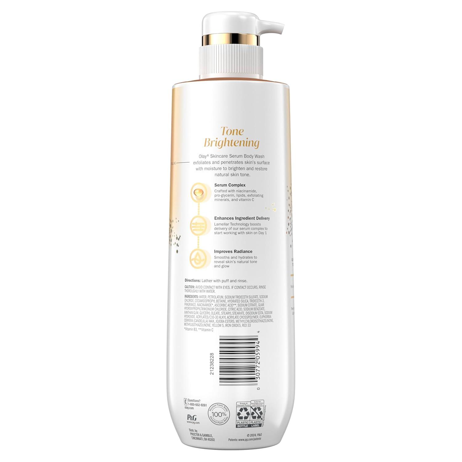 imageOlay Body Wash for Women Tone Brightening Exfoliation Vitamin C Serum Complex Renew Moisture Free of Parabens amp Phthalates Vitamin B3 Lameller Technology For All Skin Types 20 fl oz Pack of 4Tone Brightening