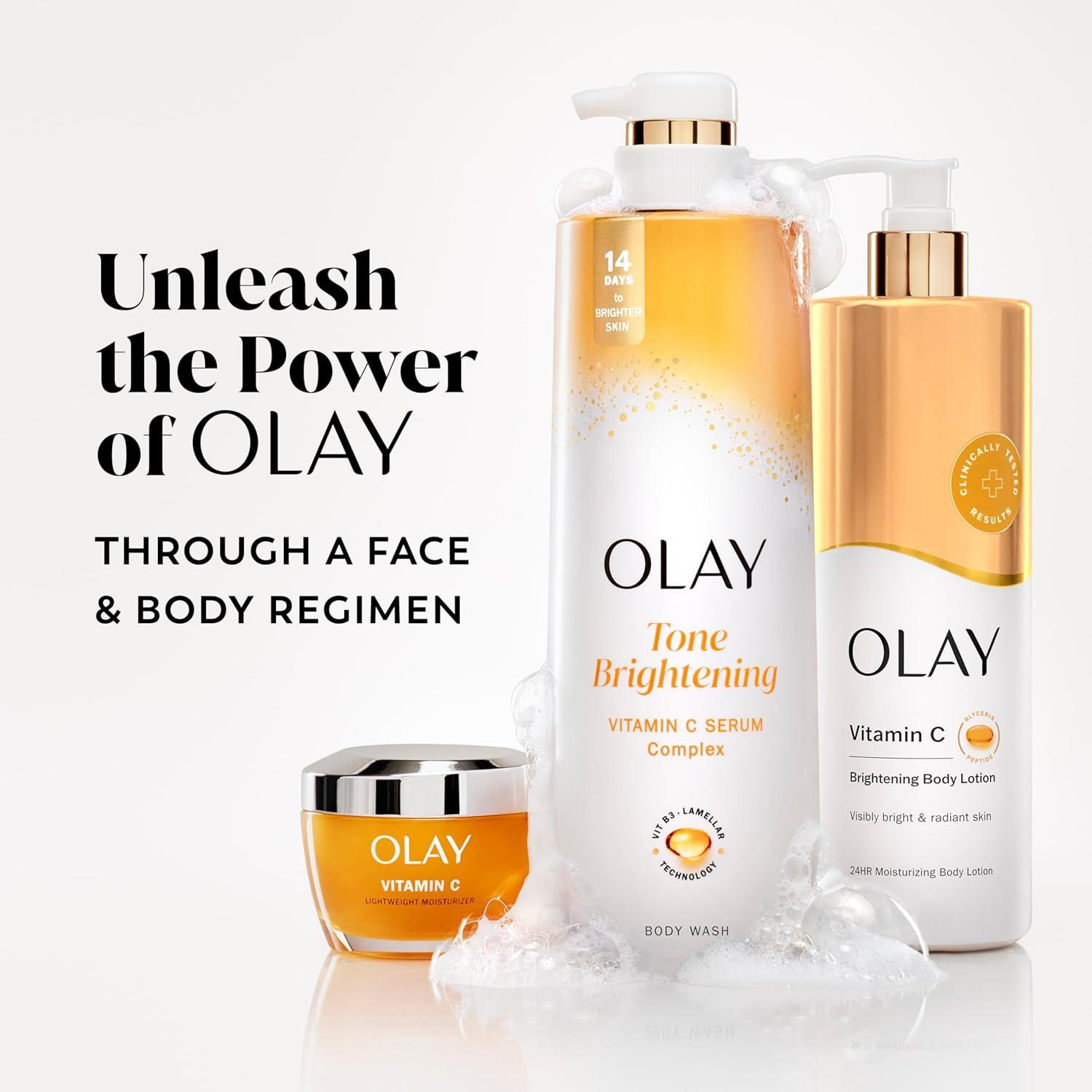 imageOlay Body Wash for Women Tone Brightening Exfoliation Vitamin C Serum Complex Renew Moisture Free of Parabens amp Phthalates Vitamin B3 Lameller Technology For All Skin Types 20 fl oz Pack of 4Tone Brightening