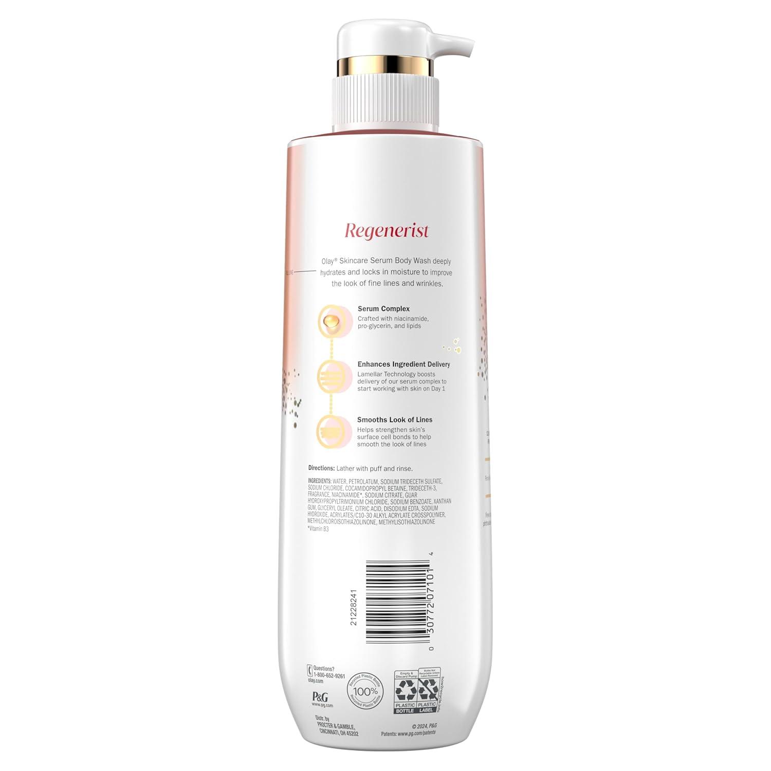 imageOlay Body Wash for Women Tone Brightening Exfoliation Vitamin C Serum Complex Renew Moisture Free of Parabens amp Phthalates Vitamin B3 Lameller Technology For All Skin Types 20 fl oz Pack of 4Regenerist