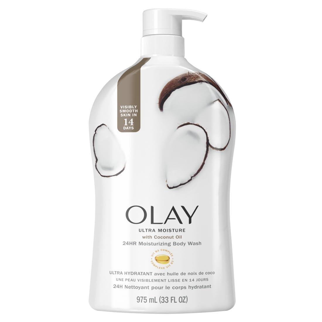 imageOlay Body Wash for Women Ultra Moisture 24hr Moisturizing Hydrating amp Refreshing B3 Vitamin Complex Free of Parabens amp Phthalates For All Skin Types Coconut Oil Scent 33 fl oz Pack of 4Coconut