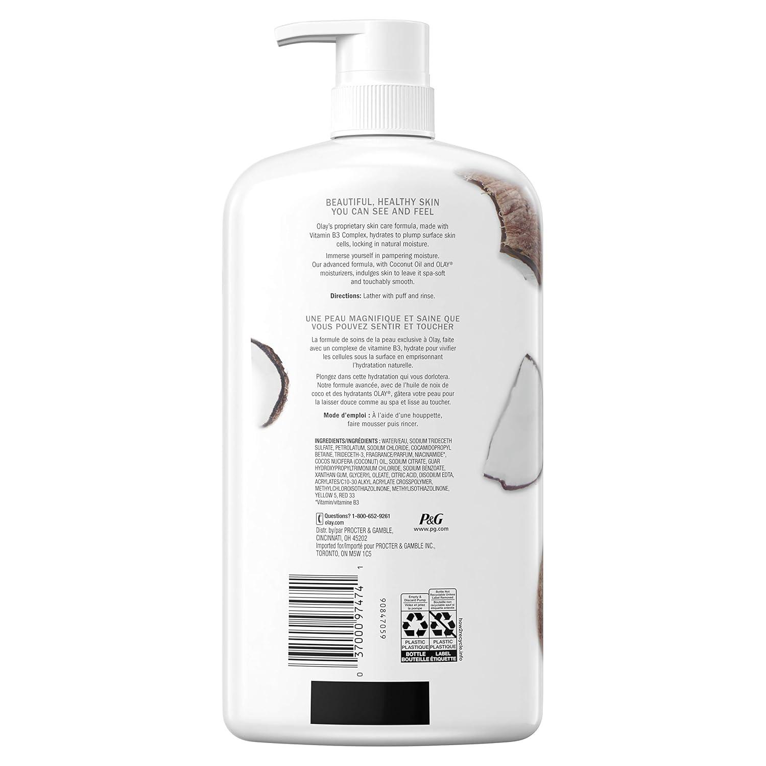 imageOlay Body Wash for Women Ultra Moisture 24hr Moisturizing Hydrating amp Refreshing B3 Vitamin Complex Free of Parabens amp Phthalates For All Skin Types Coconut Oil Scent 33 fl oz Pack of 4Coconut