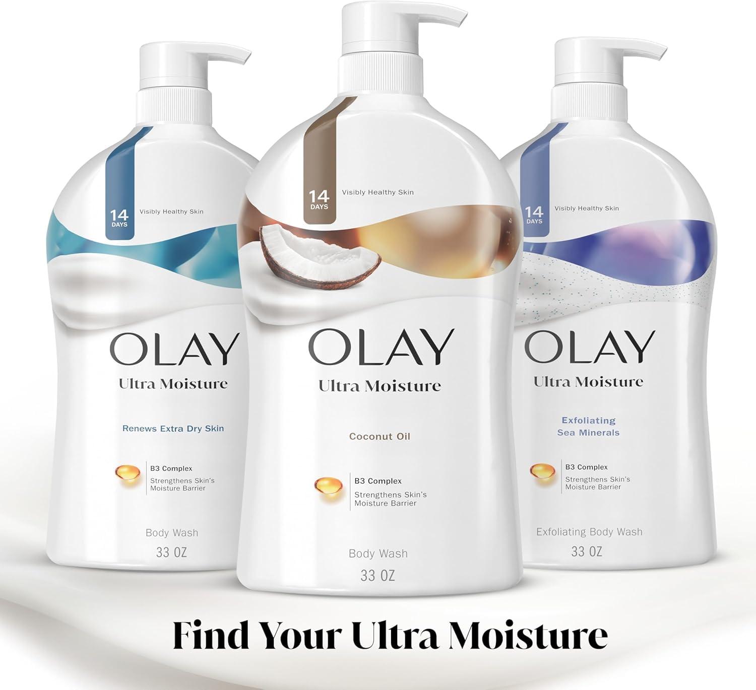 imageOlay Body Wash for Women Ultra Moisture 24hr Moisturizing Hydrating amp Refreshing B3 Vitamin Complex Free of Parabens amp Phthalates For All Skin Types Coconut Oil Scent 33 fl oz Pack of 4Coconut