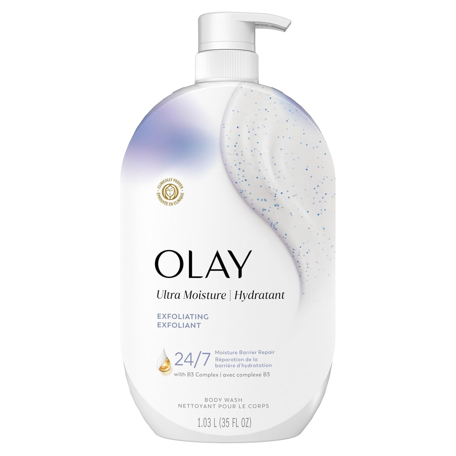 imageOlay Body Wash for Women Ultra Moisture 24hr Moisturizing Hydrating amp Refreshing B3 Vitamin Complex Free of Parabens amp Phthalates For All Skin Types Cocoa Butter Scent 33 fl ozScented Exfoliating
