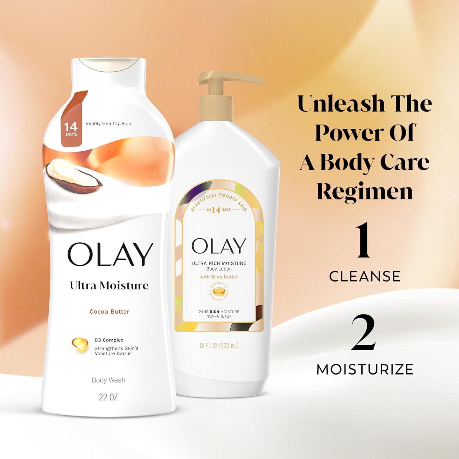 imageOlay Body Wash for Women Ultra Moisture 24hr Moisturizing Hydrating amp Refreshing B3 Vitamin Complex Free of Parabens amp Phthalates For All Skin Types Cocoa Butter Scent 22 fl oz Pack of 4Cocoa Butter