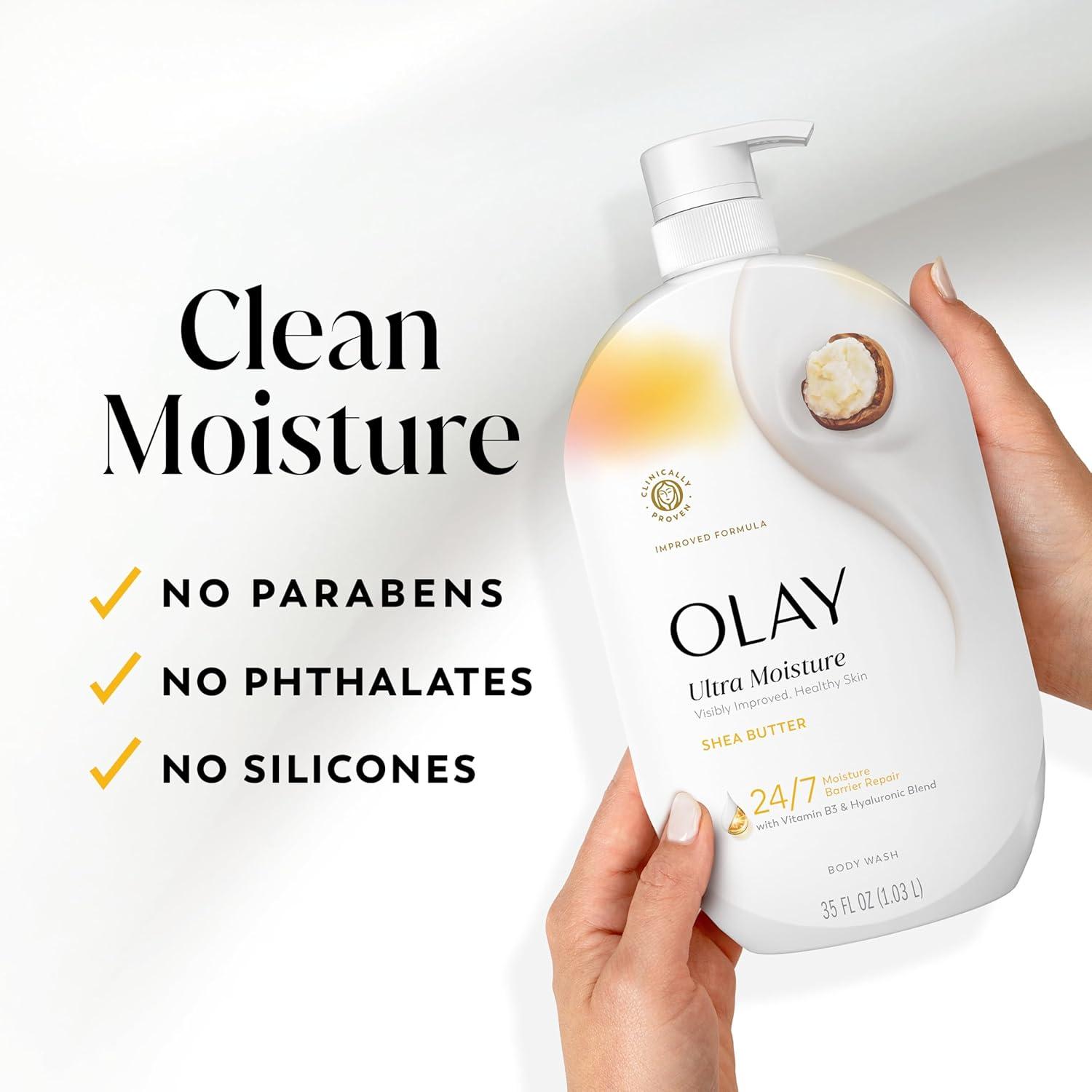 imageOlay Body Wash for Women Ultra Moisture 24hr Moisturizing Hydrating amp Refreshing B3 Vitamin Complex Free of Parabens amp Phthalates For All Skin Types Shea Butter Scent 22 fl oz Pack of 2SheaButter