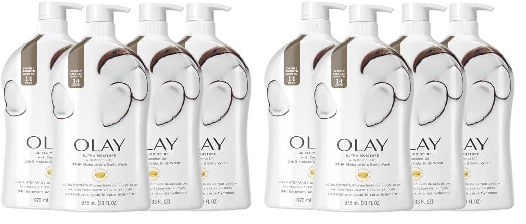 imageOlay Body Wash for Women Ultra Moisture 24hr Moisturizing Hydrating amp Refreshing B3 Vitamin Complex Free of Parabens amp Phthalates For All Skin Types Coconut Oil Scent 33 fl oz Pack of 4Coconut