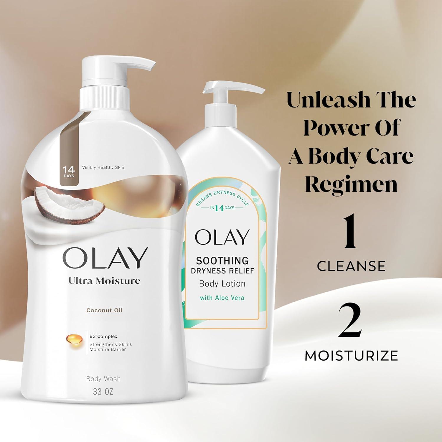 imageOlay Body Wash for Women Ultra Moisture 24hr Moisturizing Hydrating amp Refreshing B3 Vitamin Complex Free of Parabens amp Phthalates For All Skin Types Coconut Oil Scent 33 fl oz Pack of 4Coconut