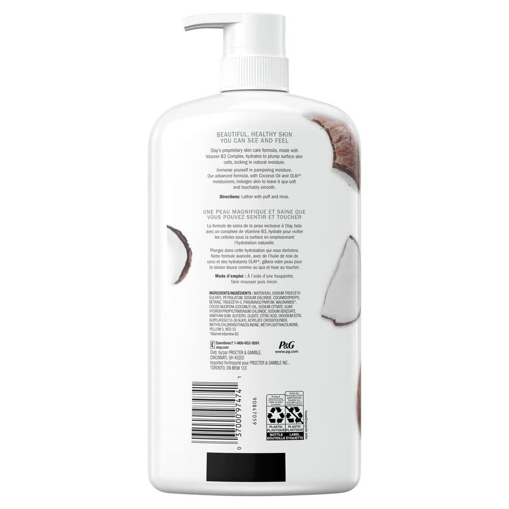 imageOlay Body Wash for Women Ultra Moisture 24hr Moisturizing Hydrating amp Refreshing B3 Vitamin Complex Free of Parabens amp Phthalates For All Skin Types Coconut Oil Scent 33 fl oz Pack of 4Coconut
